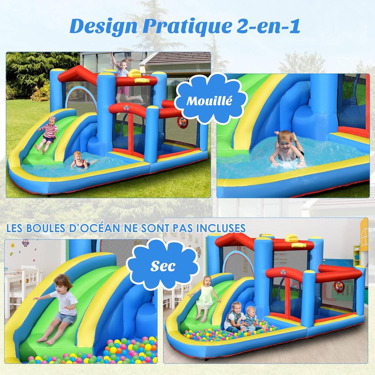 Toboggan aquatique gonflable avec toboggan balles cibles,sac de transport sans gonfleur - Image 2