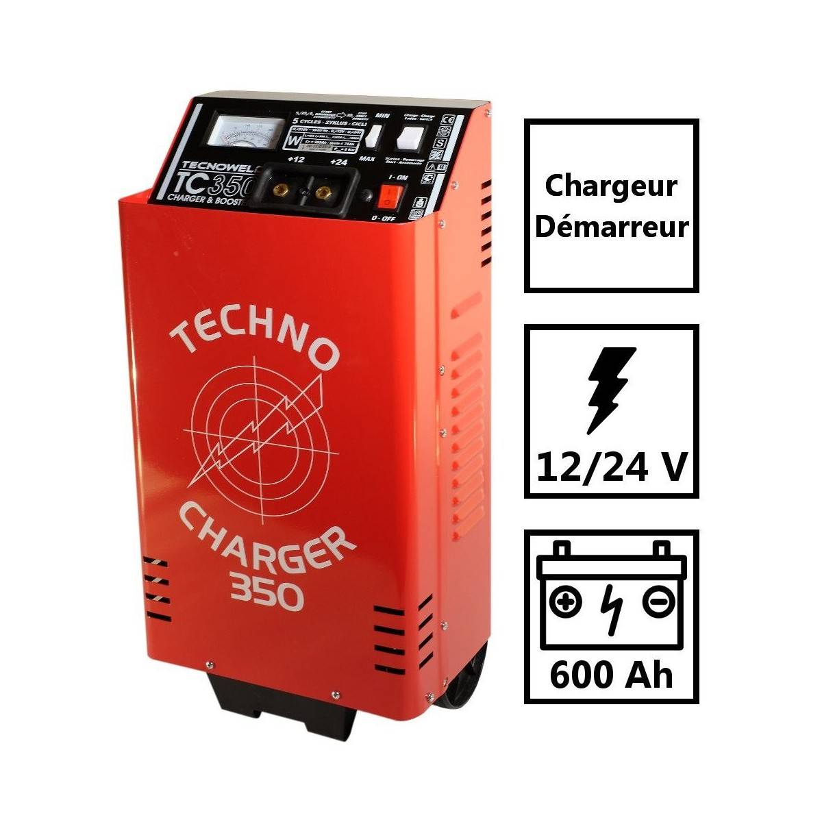 Chargeur démarreur de Batterie 12-24V Charge 60A  poids lourds 600 Ah TEC350 TECNOWELD - Image 2