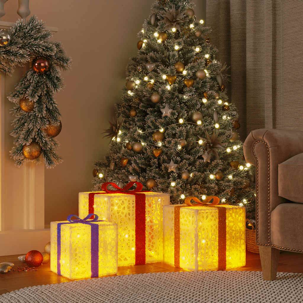 Lot de 3 Boîtes Cadeaux Lumineuses LED 64 LED Décoration Sapin Intérieur Blanc – ComfortXL Outdoor Living - Image 1