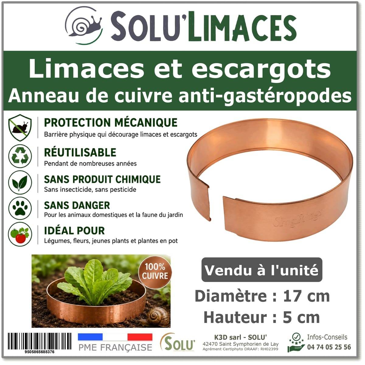 Tout pour les nuisibles - Anneau de Cuivre Anti-Limaces et Escargots SOLU'LIMACES – Ø17 cm - Protection des Salades, Fraisiers, Aromatiques, Potager et Fleurs - Image 1