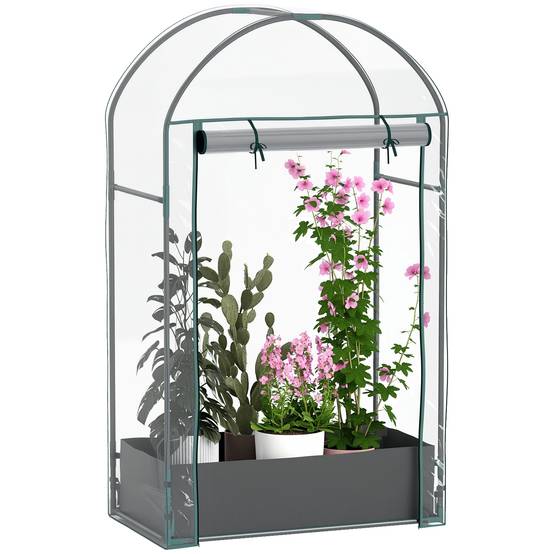 Mini serre de jardin serre balcon avec sac de plantation et housse en plastique renforcé, porte enroulable, transparente - Image 1