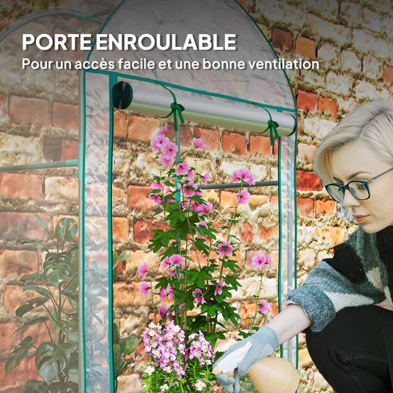 Mini serre de jardin serre balcon avec sac de plantation et housse en plastique renforcé, porte enroulable, transparente - Image 8