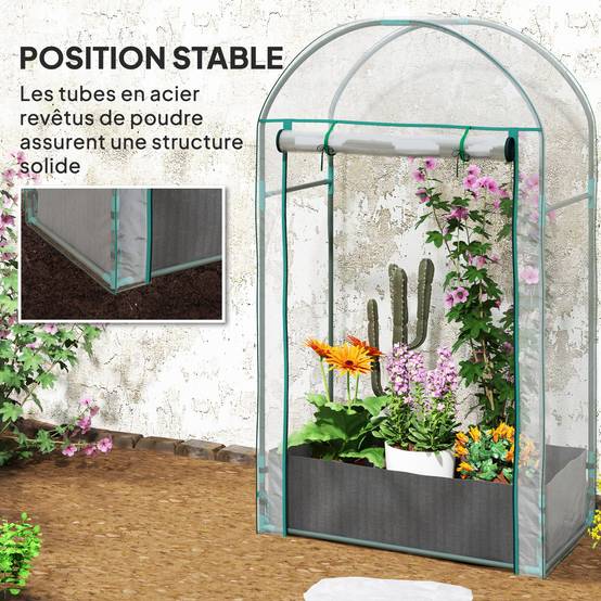 Mini serre de jardin serre balcon avec sac de plantation et housse en plastique renforcé, porte enroulable, transparente - Image 9