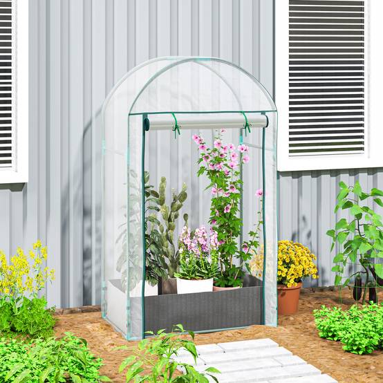 Mini serre de jardin serre balcon avec sac de plantation et housse en plastique renforcé, porte enroulable, transparente - Image 3