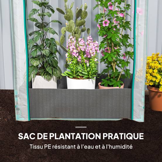 Mini serre de jardin serre balcon avec sac de plantation et housse en plastique renforcé, porte enroulable, transparente - Image 7