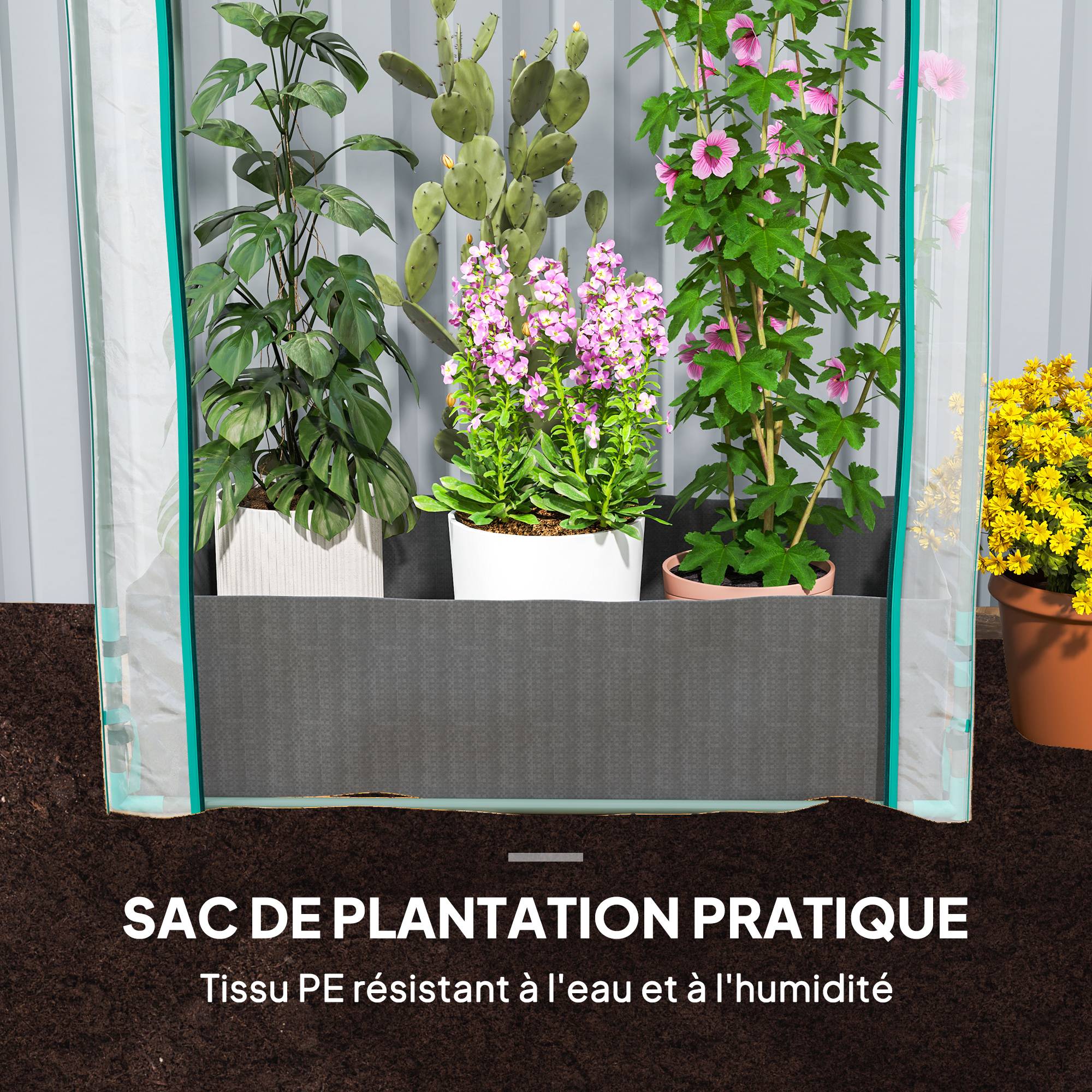 Mini serre de jardin serre balcon avec sac de plantation et housse en plastique renforcé, porte enroulable, transparente - Image 7
