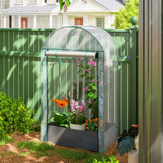 Mini serre de jardin serre balcon avec sac de plantation et housse en plastique renforcé, porte enroulable, transparente - Image 4