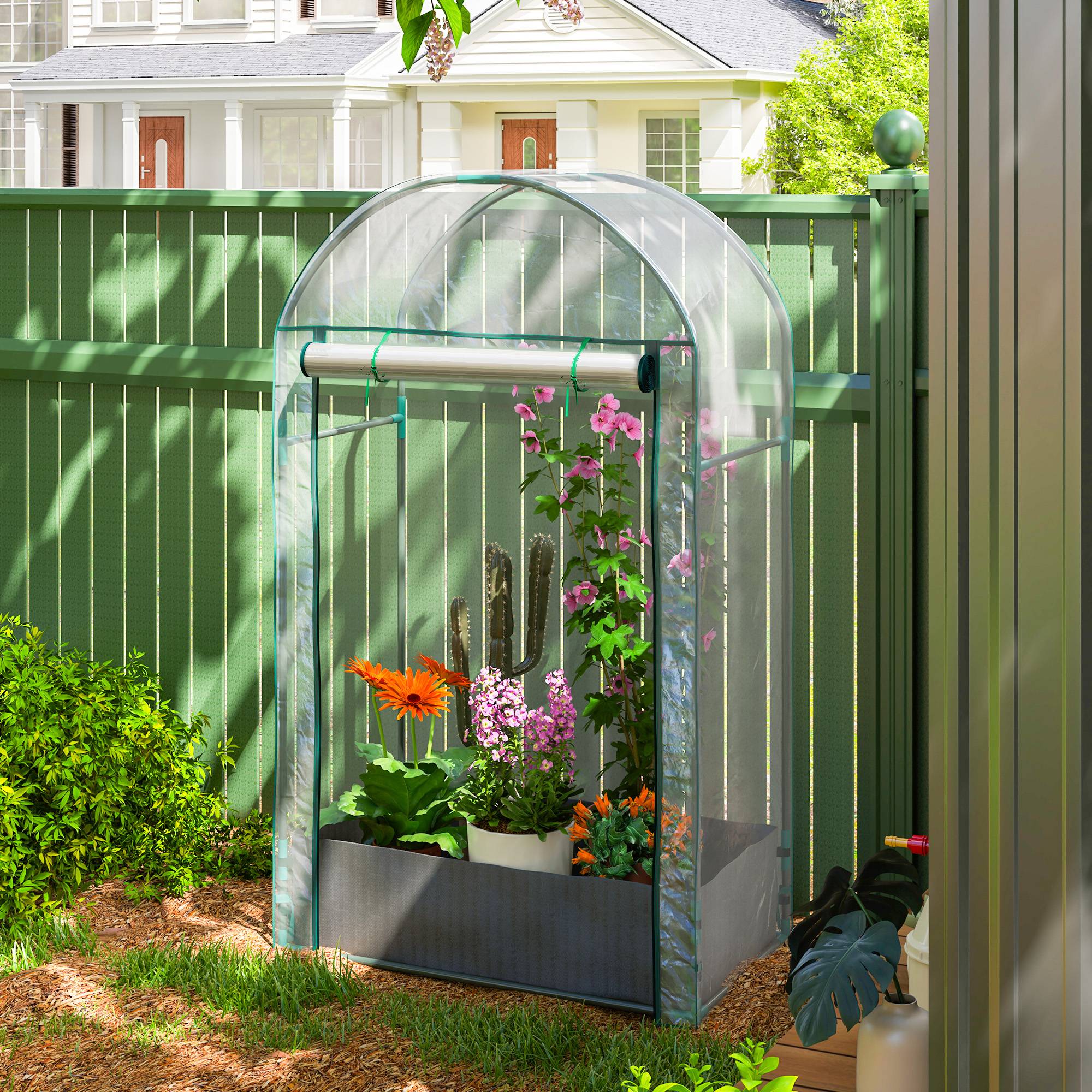 Mini serre de jardin serre balcon avec sac de plantation et housse en plastique renforcé, porte enroulable, transparente - Image 4