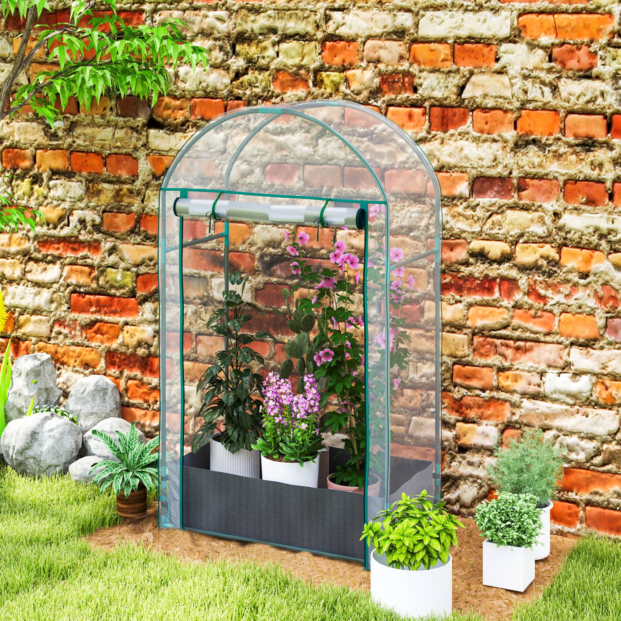 Mini serre de jardin serre balcon avec sac de plantation et housse en plastique renforcé, porte enroulable, transparente - Image 10