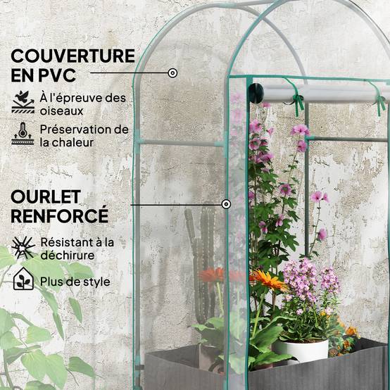 Mini serre de jardin serre balcon avec sac de plantation et housse en plastique renforcé, porte enroulable, transparente - Image 6