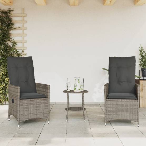 ComfortXL - Duo de Fauteuils de Jardin Relax Inclinables en Résine Tressée Grise avec Table d'appoint Ronde – ComfortXL Outdoor Living - Image 3