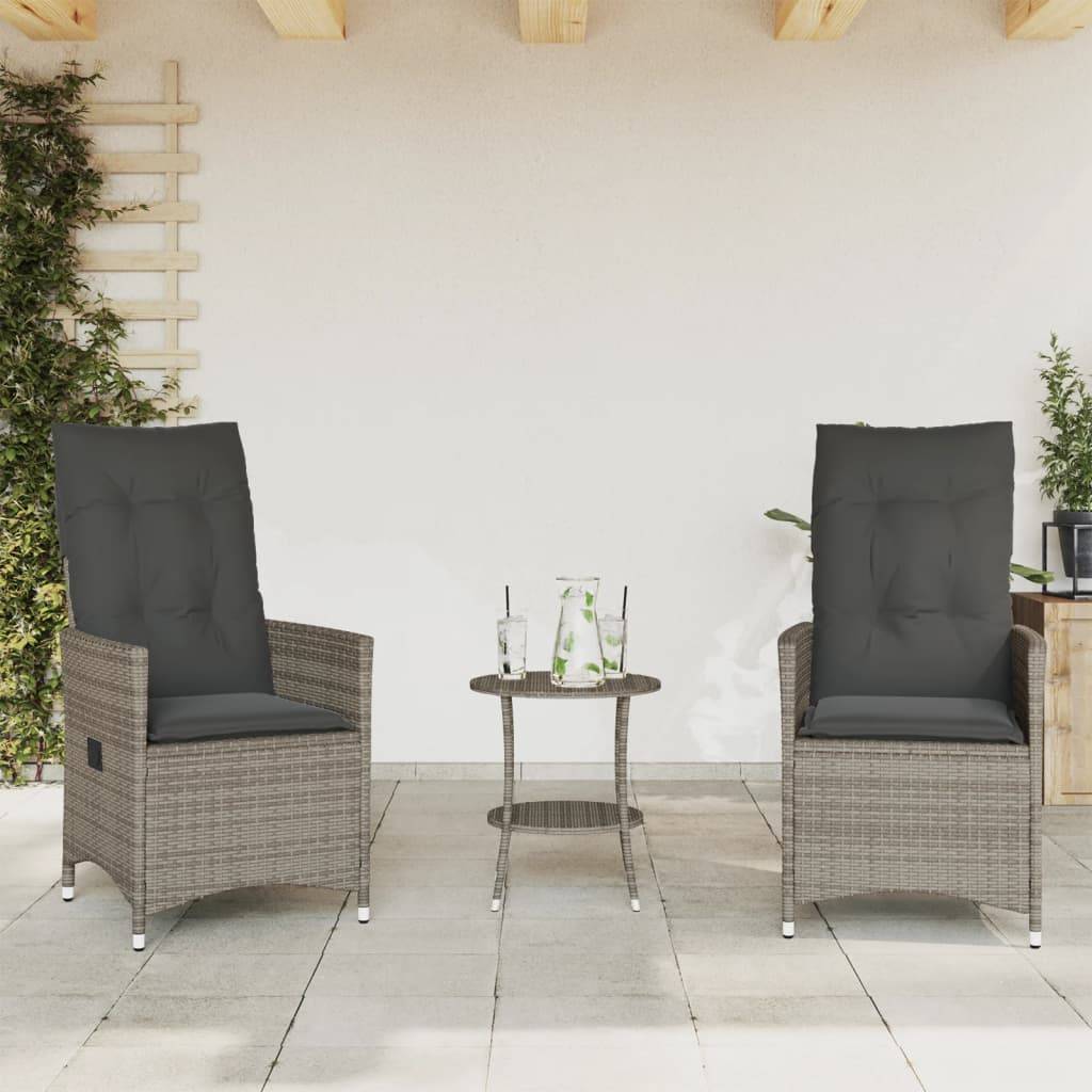 ComfortXL - Duo de Fauteuils de Jardin Relax Inclinables en Résine Tressée Grise avec Table d'appoint Ronde – ComfortXL Outdoor Living - Image 3