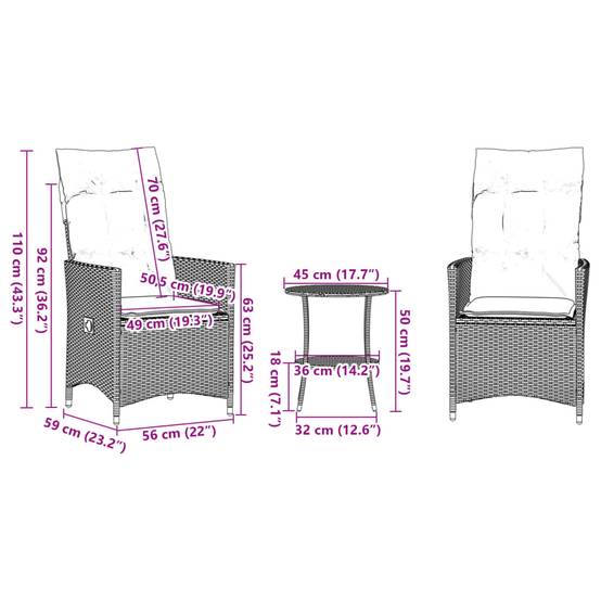 ComfortXL - Duo de Fauteuils de Jardin Relax Inclinables en Résine Tressée Grise avec Table d'appoint Ronde – ComfortXL Outdoor Living - Image 10