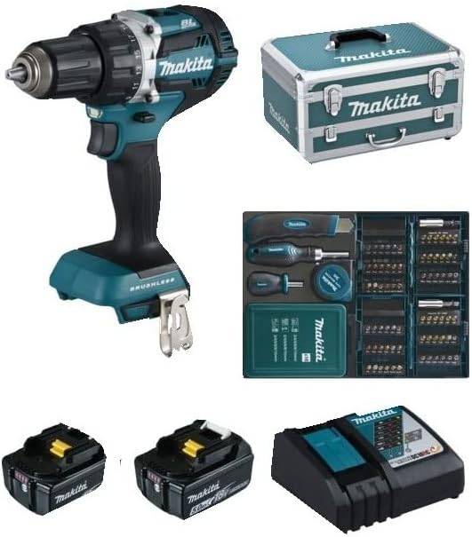 Makita - Perceuse visseuse 18V Ø13 mm - MAKITA - Avec 2 batteries LXT® 18V 5Ah + chargeur rapide + Coffret alu avec tiroir 96 accessoires - DDF484RTX6 - Image 2