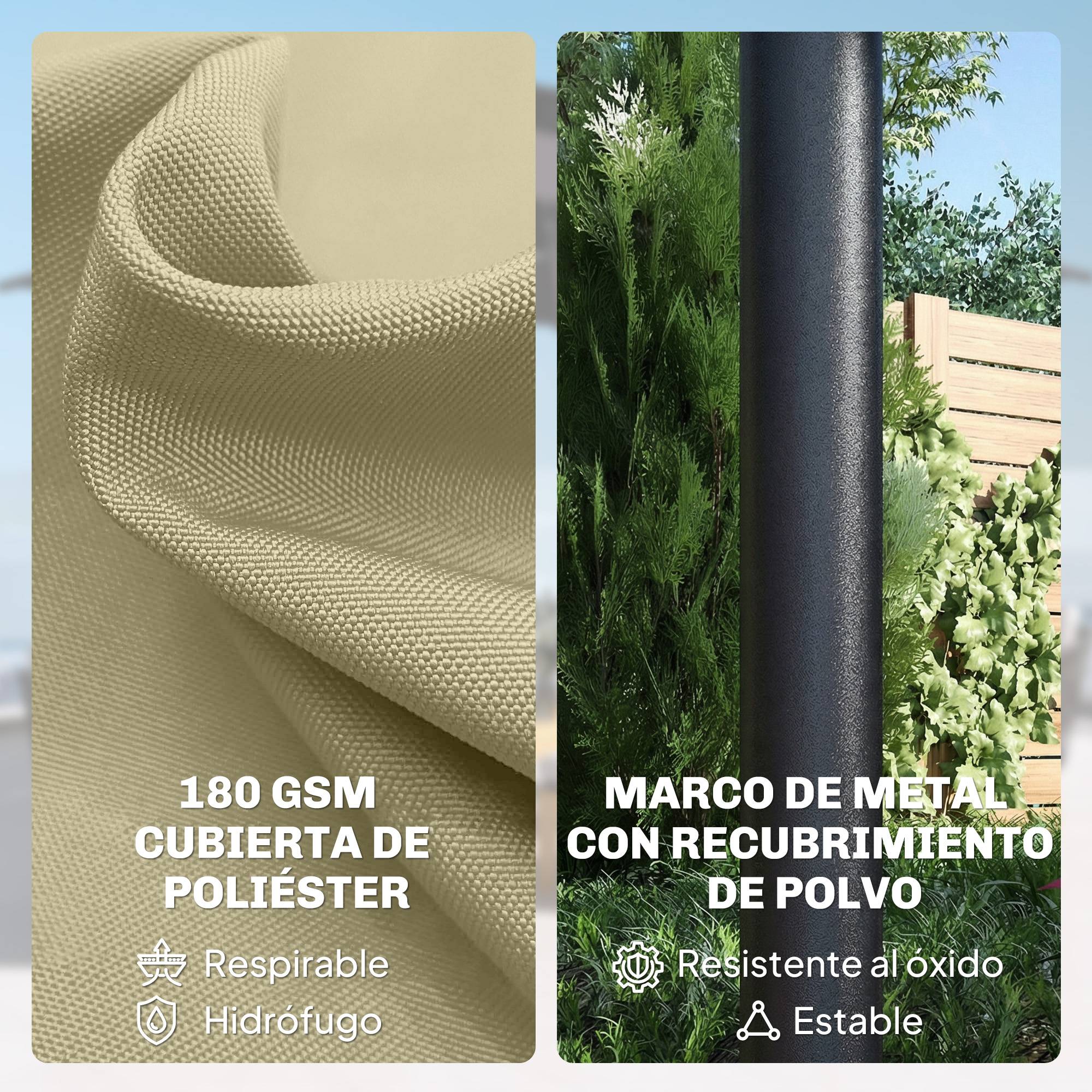 Parasol double de jardin 4 x 2 m avec 36 lumières LED, protection UPF50+, manivelle, 12 baleines, imperméable, beige - Image 9