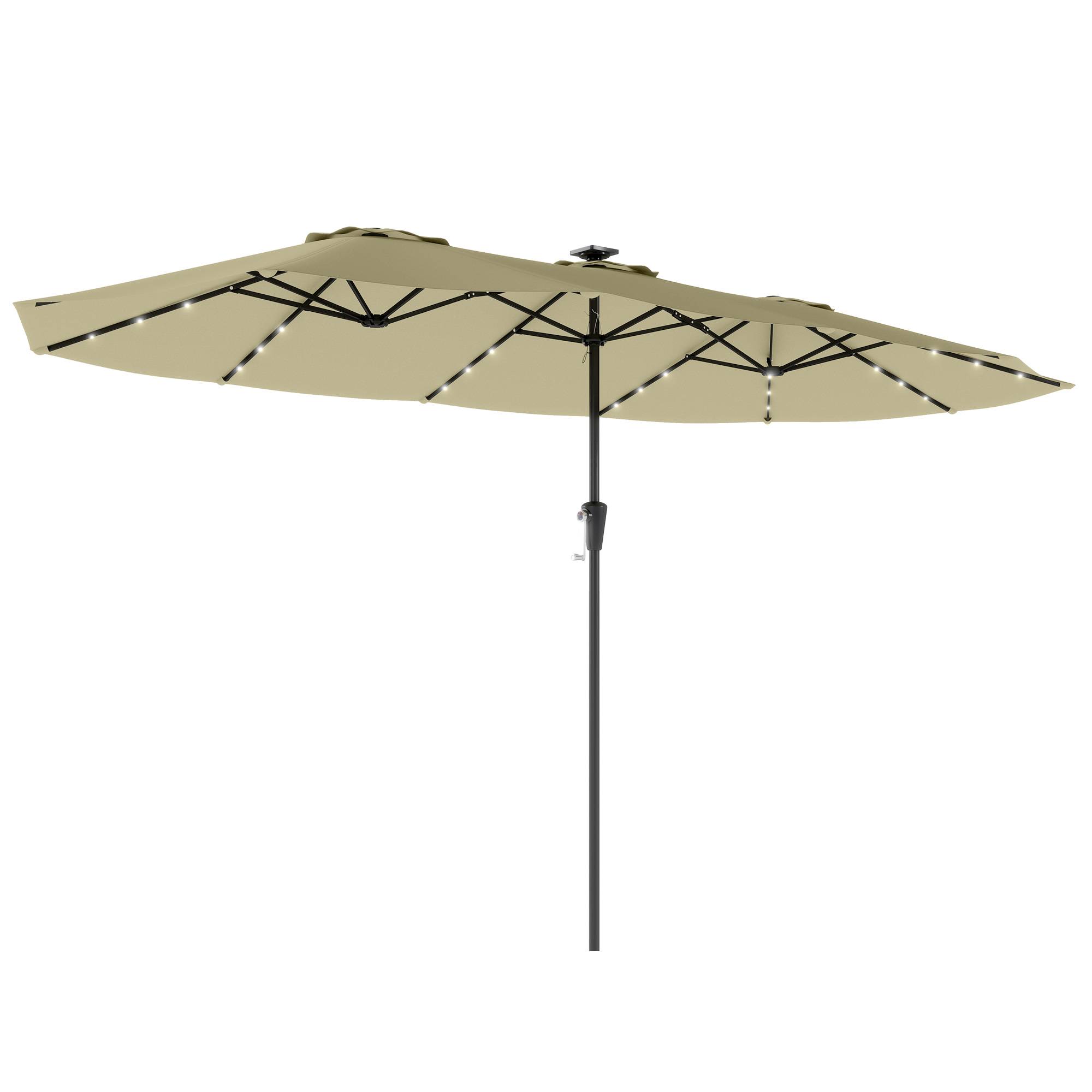 Parasol double de jardin 4 x 2 m avec 36 lumières LED, protection UPF50+, manivelle, 12 baleines, imperméable, beige - Image 1