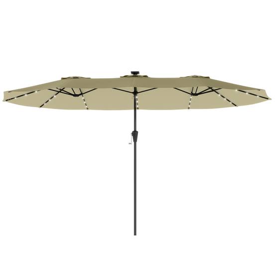 Parasol double de jardin 4 x 2 m avec 36 lumières LED, protection UPF50+, manivelle, 12 baleines, imperméable, beige - Image 2