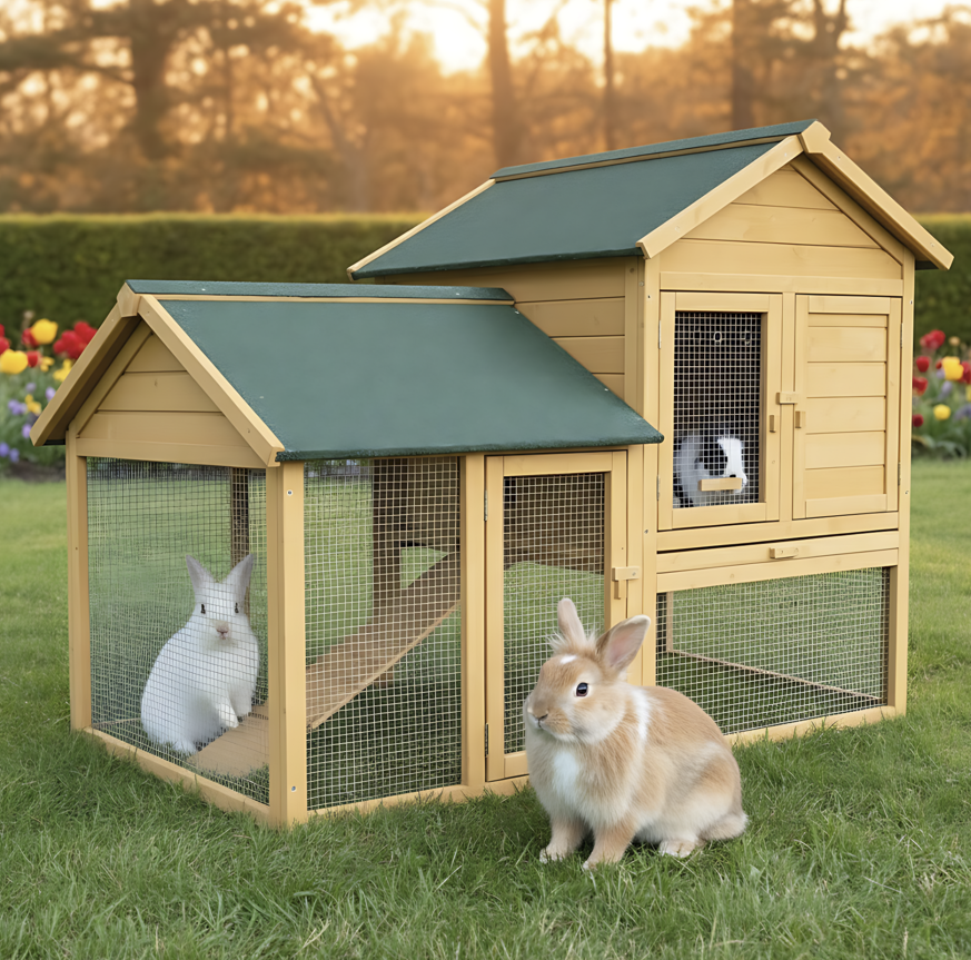 Cage Clapier Enclos lapin Extérieur en bois Haute Qualité pour lapins petits animaux- Modèle : 035 Ranch 150x118x96cm - Image 1