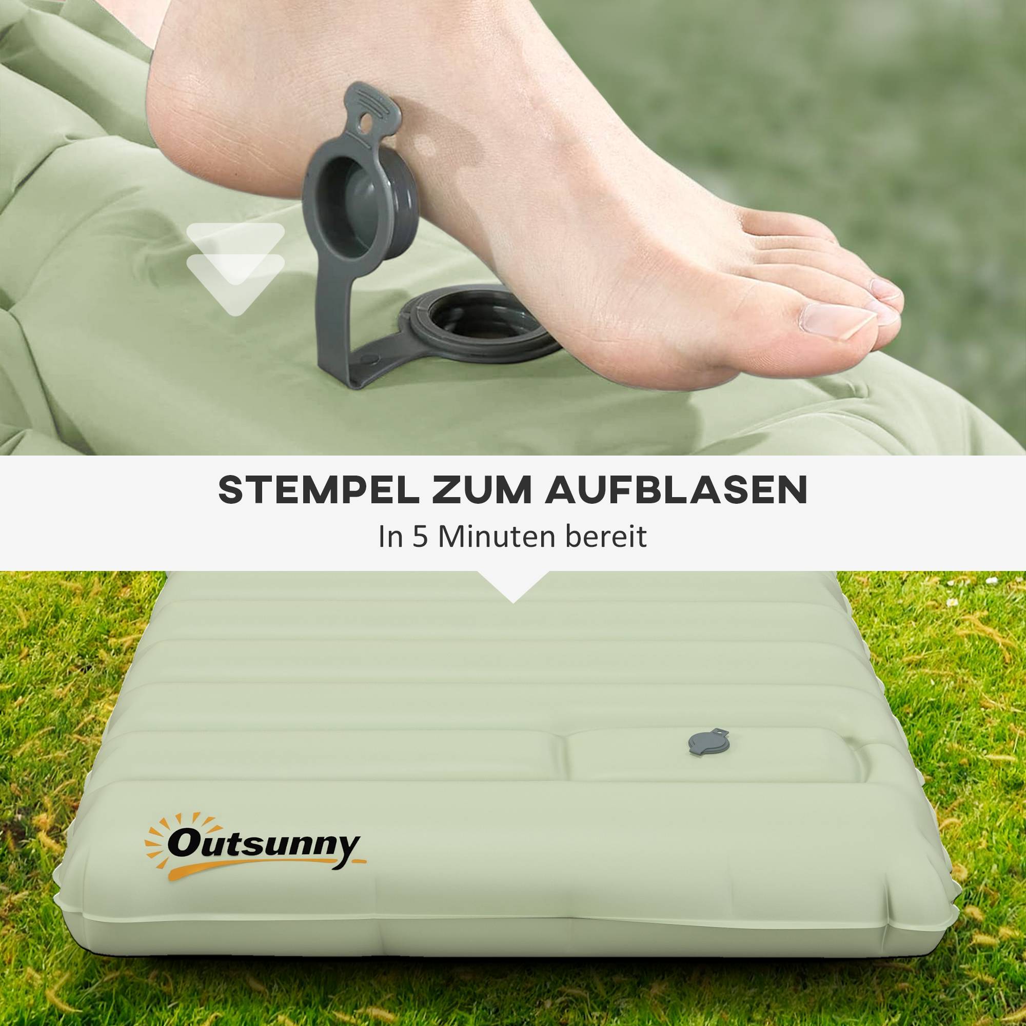 Matelas de camping gonflable 200x60x10 cm imperméable avec pompe à pied et sac de transport, Vert – ComfortXL Outdoor Living - Image 6