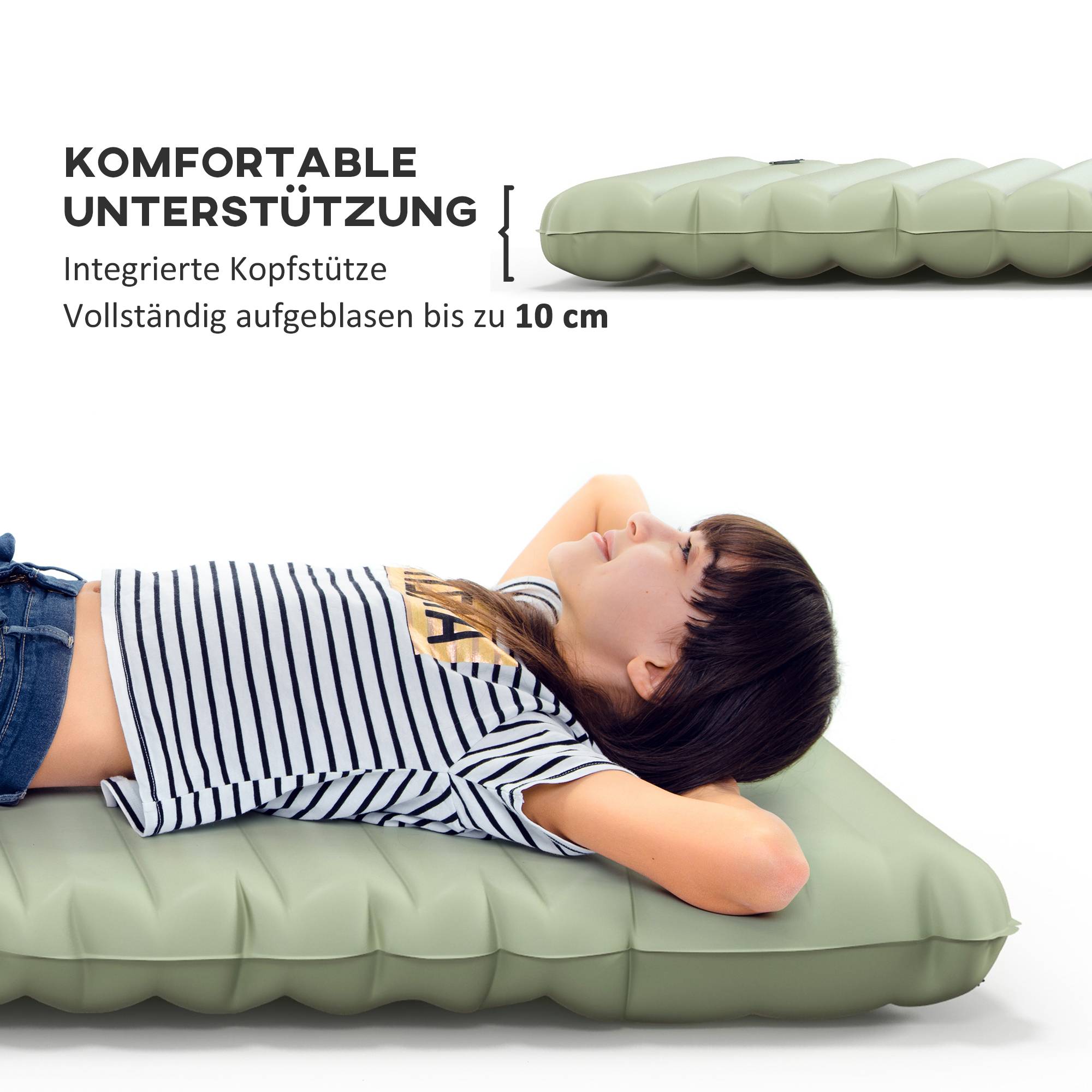 Matelas de camping gonflable 200x60x10 cm imperméable avec pompe à pied et sac de transport, Vert – ComfortXL Outdoor Living - Image 4