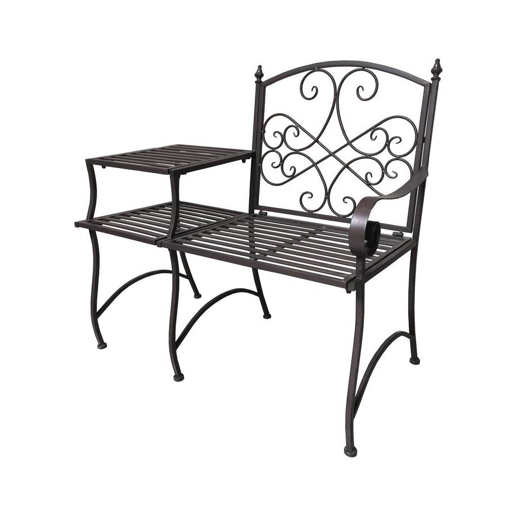 Banc et sa tablette de jardin en métal marron 95 x 46 x 92 cm Chemin de campagne - Image 1