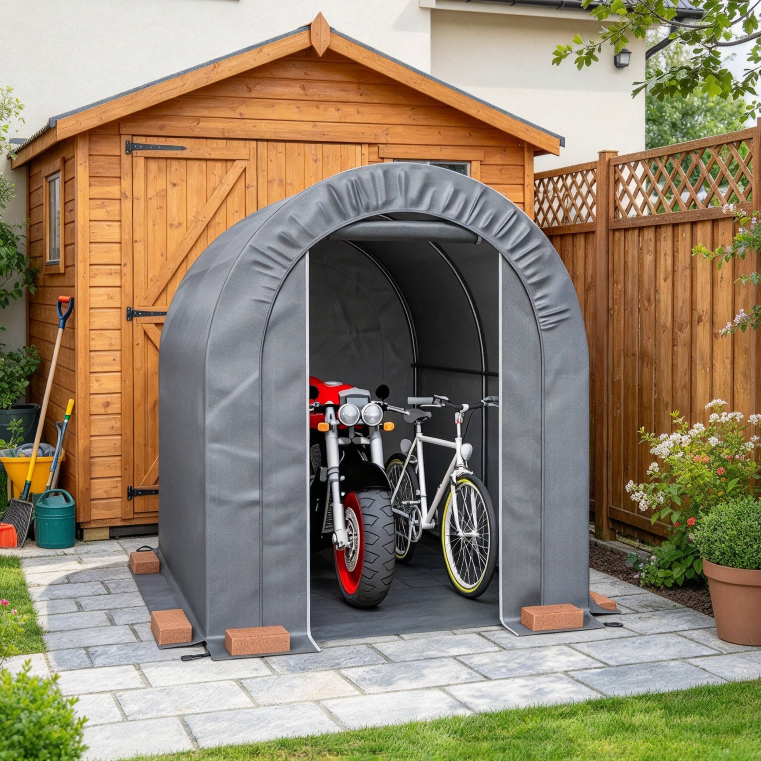 Tente de protection de jardin, abri de stockage extérieur et garage à vélos, bâche PE, cadre en métal galvanisé - Image 1