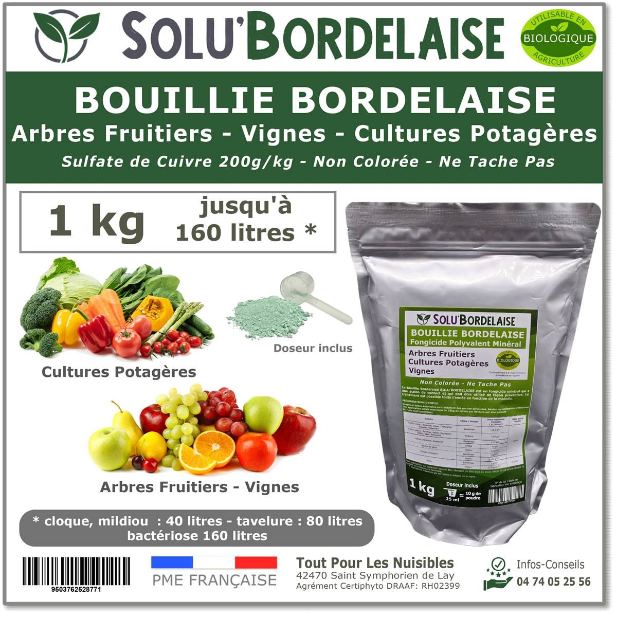Solu'Bordelaise - 1 kg - Bouillie Bordelaise Non Colorée - Polyvalent Sulfate de Cuivre - Protection Arbres Fruitiers, Cultures Potagères, Vignes- UAB - Image 1
