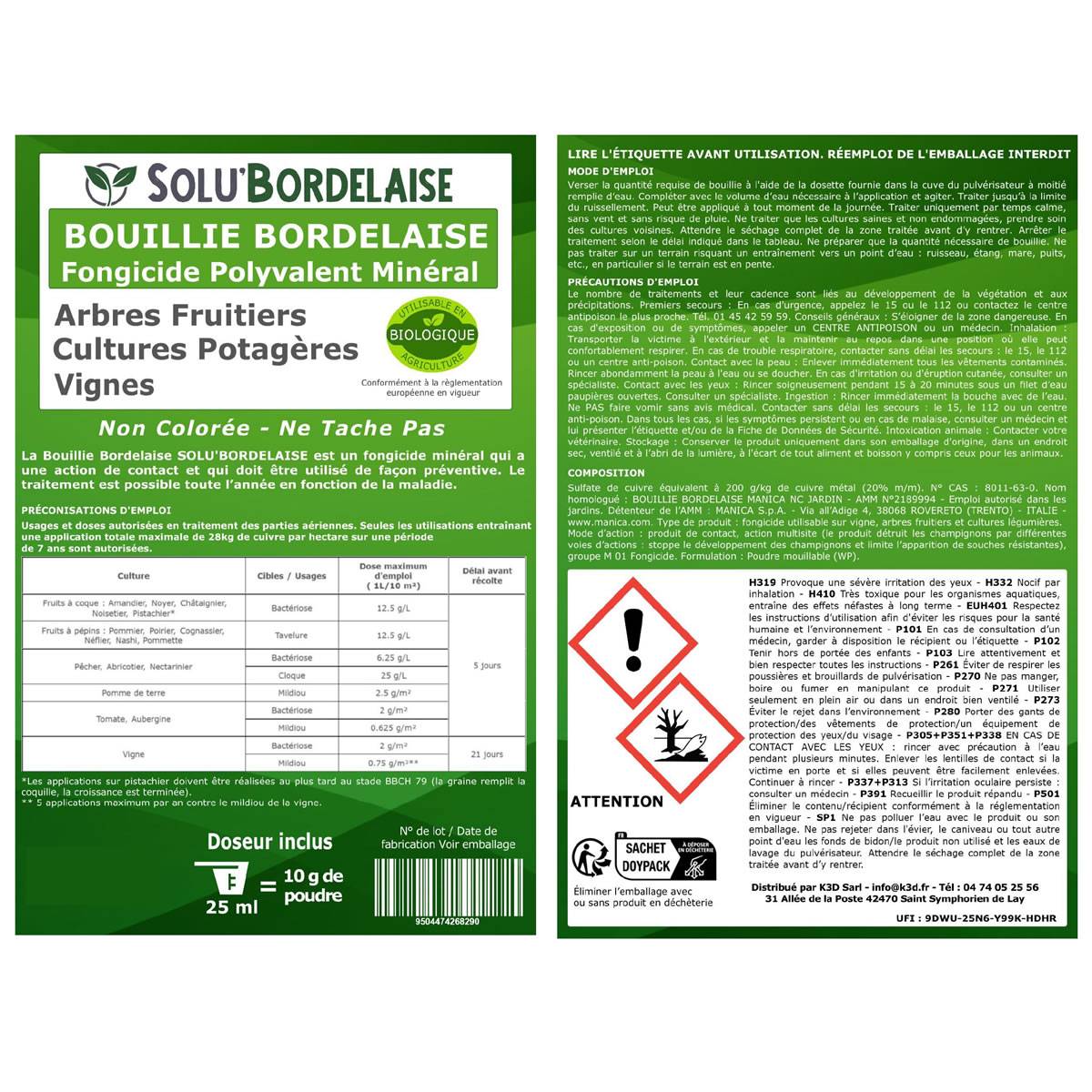 Solu'Bordelaise - 1 kg - Bouillie Bordelaise Non Colorée - Polyvalent Sulfate de Cuivre - Protection Arbres Fruitiers, Cultures Potagères, Vignes- UAB - Image 3