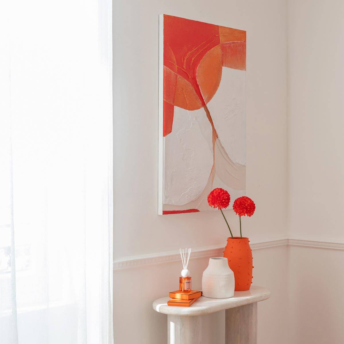 J-Line - Tableau Déco "Cercles" 82x122cm Orange & Blanc Cassé - Image 4