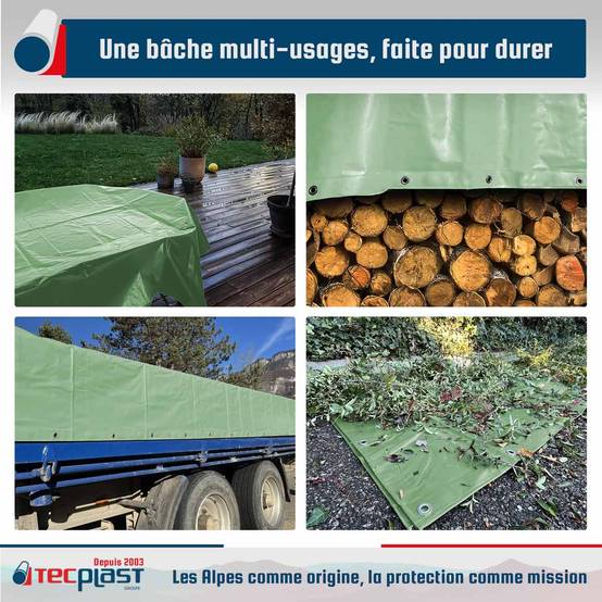 Bâche PVC 3x4 m Vert Sauge - Garantie 5 ans - LP506MU - Bâche de protection étanche - Résistance Anti-UV TECPLAST - Image 2