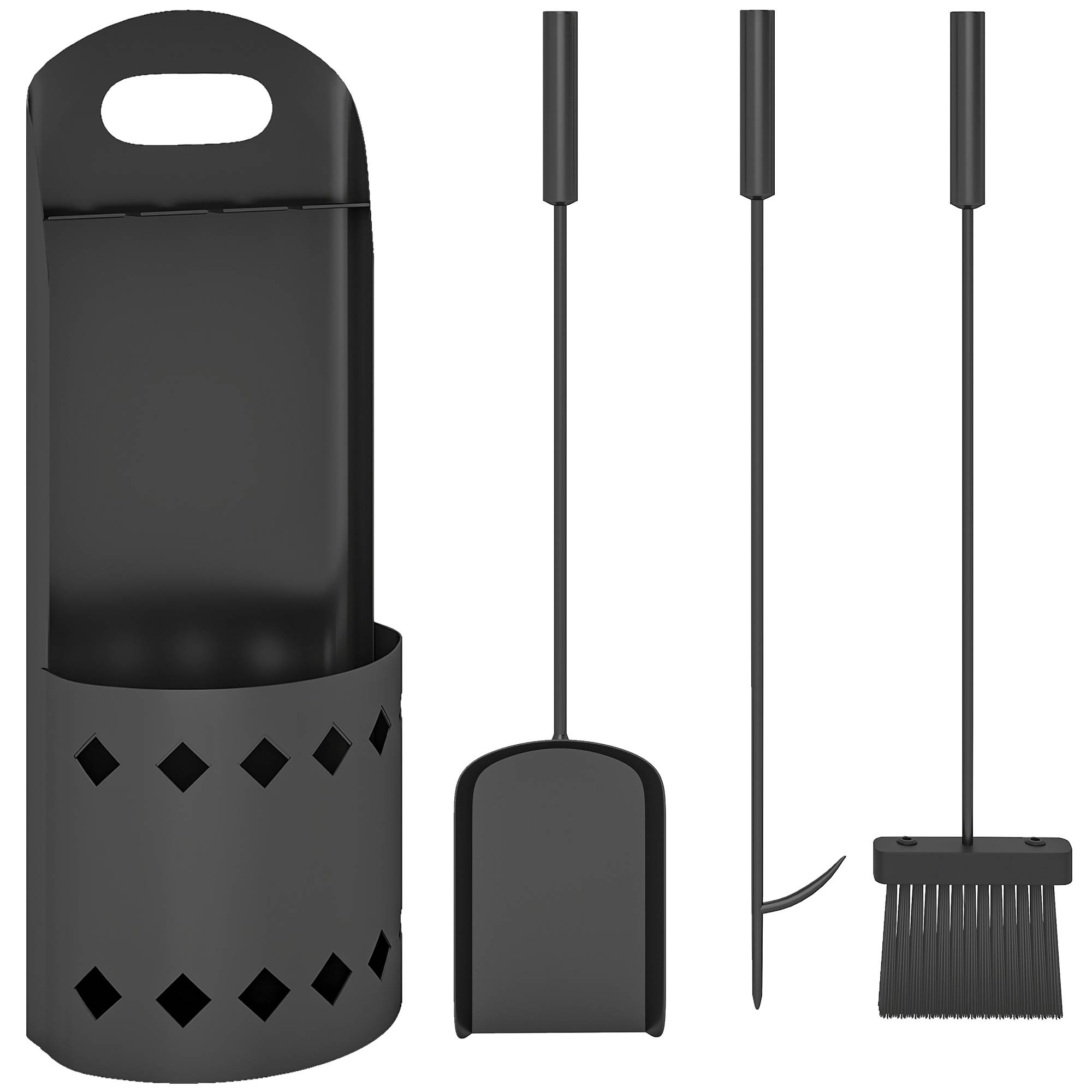 ComfortXL - Serviteur de cheminée 4 pièces en métal noir 20 x 14 x 57 cm avec seau pour entretien et rangement du foyer - Image 2
