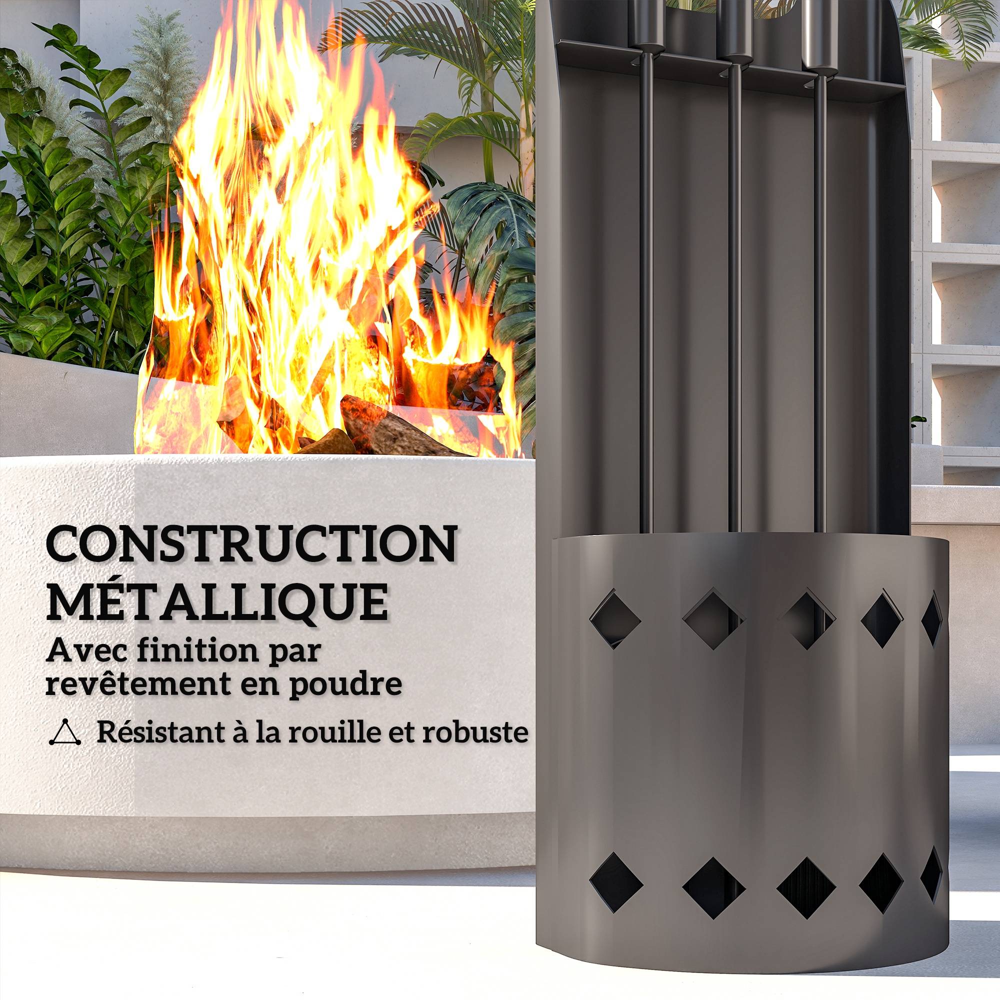 ComfortXL - Serviteur de cheminée 4 pièces en métal noir 20 x 14 x 57 cm avec seau pour entretien et rangement du foyer - Image 5