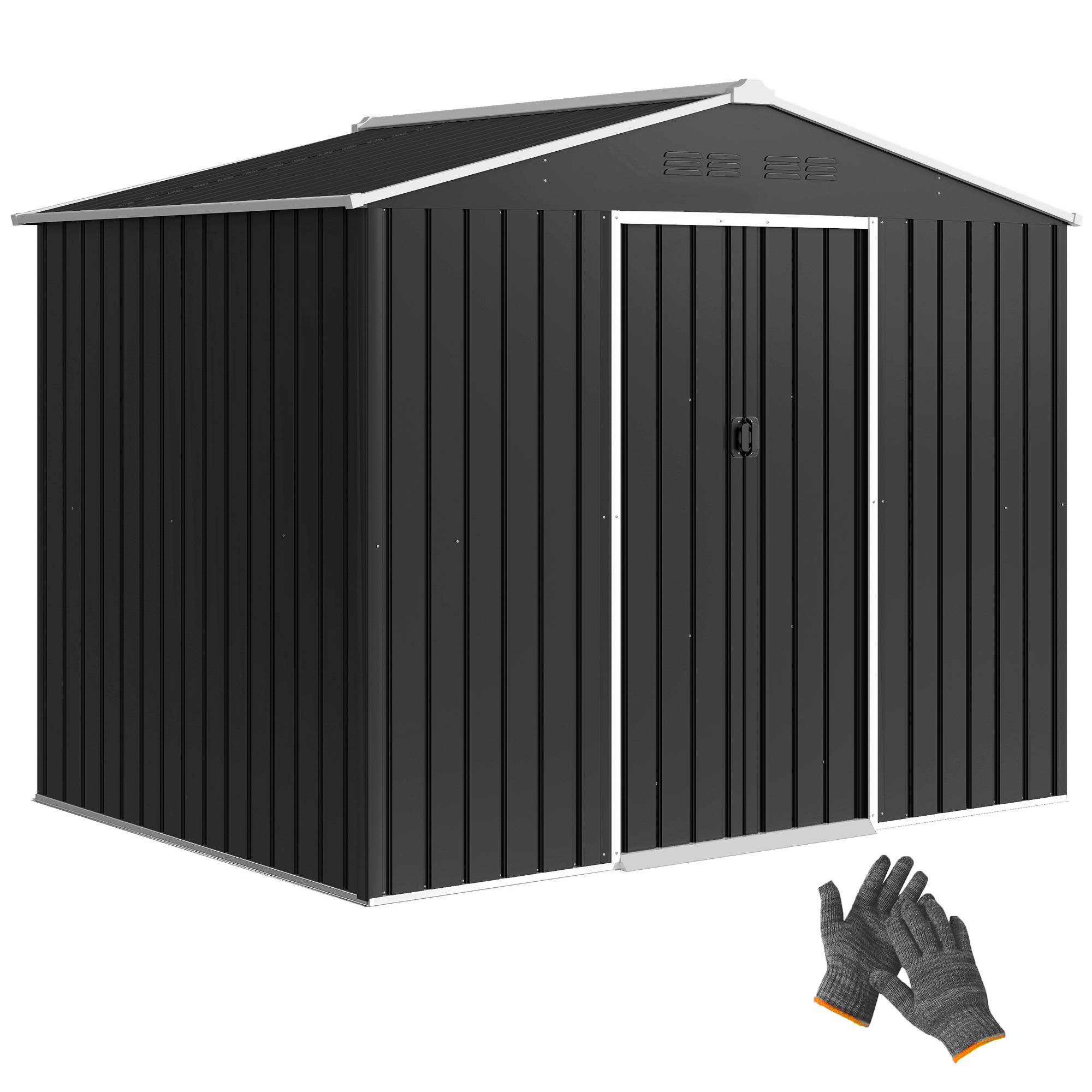 Abri jardin gris foncé 3,6 m² 236x171x191 cm avec portes coulissantes aérations rangement équipement jardin - Image 1