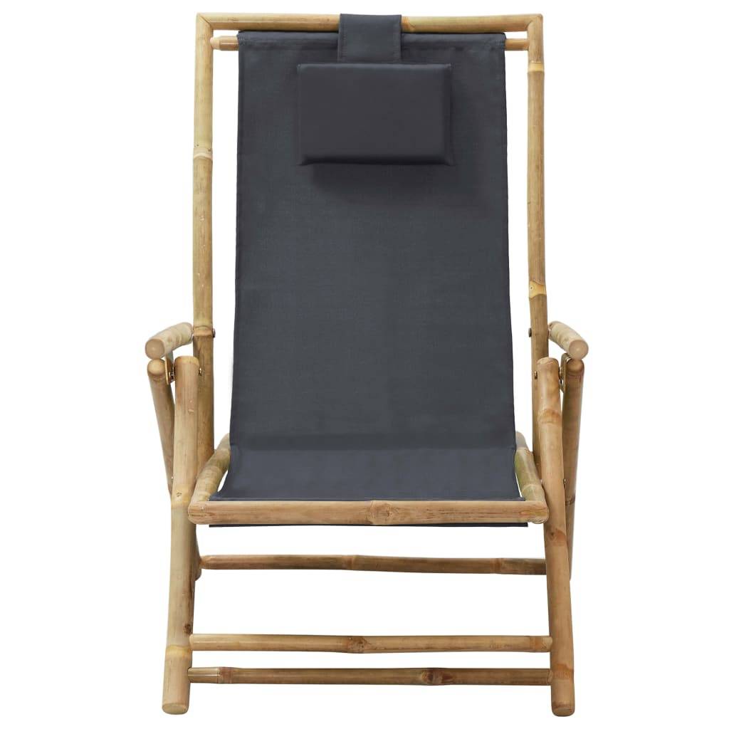 Maison Chic - Chaise de relaxation inclinable - Bain de soleil - Transat Gris foncé Bambou et tissu HL91