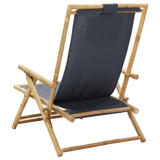 Maison Chic - Chaise de relaxation inclinable - Bain de soleil - Transat Gris foncé Bambou et tissu HL91 - Image 5
