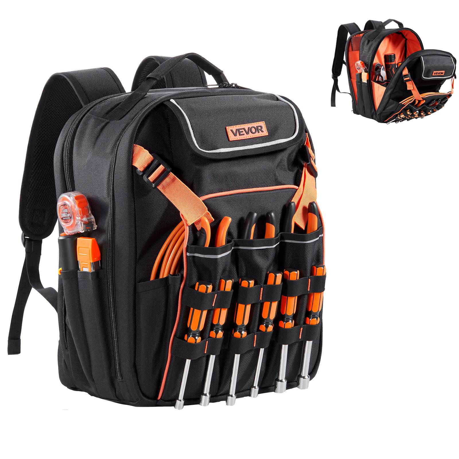 Vevor - VEVOR Sac à dos à outils 33x22x44 cm, 45 poches, 22,7 kg, Compartiment PC, port de charge, base renforcée, tissu Oxford 1680D - Image 1