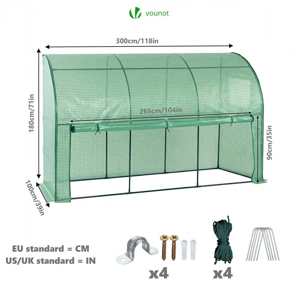 Vounot - Serre d'hivernage murale adossée 300x100x180cm vert - Bâche PE imperméable, anti-UV - Balcon, terrasse, jardin - Image 3