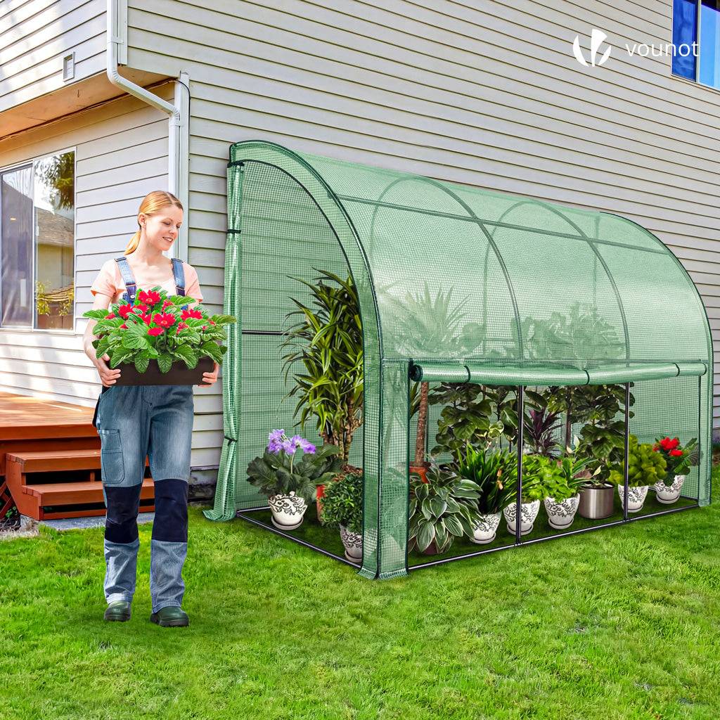 Vounot - Serre d'hivernage murale adossée 300x100x180cm vert - Bâche PE imperméable, anti-UV - Balcon, terrasse, jardin - Image 2