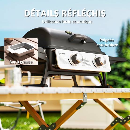 Barbecue gaz de table acier noir 101 x 48 x 41 cm - PANGIVO - Image 9