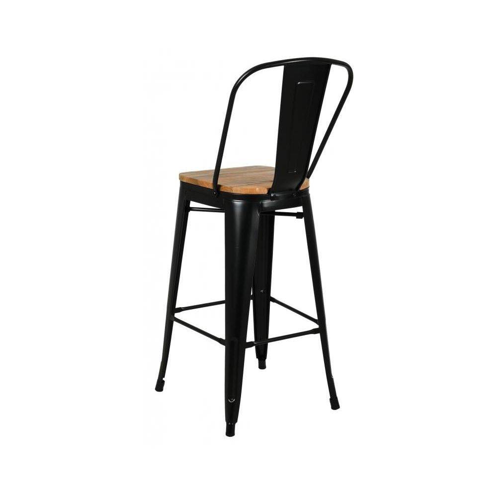 Aubry Gaspard - Tabouret industriel en métal et bois d'orme huilé (Lot de 4) Noir - Image 4