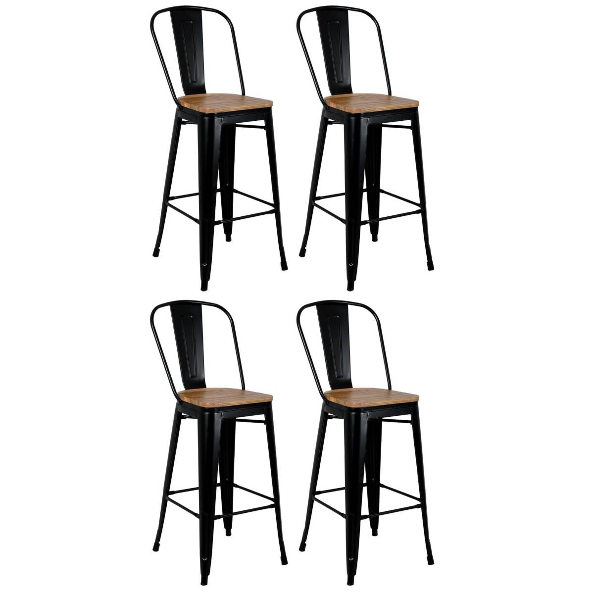 Aubry Gaspard - Tabouret industriel en métal et bois d'orme huilé (Lot de 4) Noir - Image 1