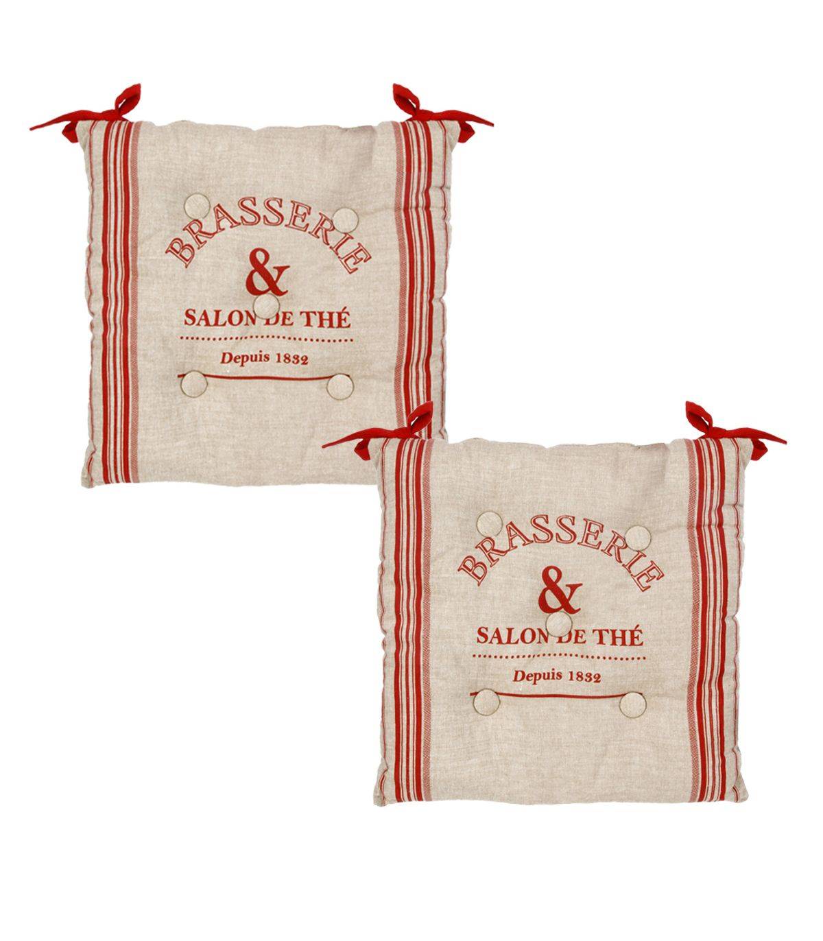 Lot de 2 Galettes de chaise en Coton Beige et Rouge 40 x 40 cm - Image 1