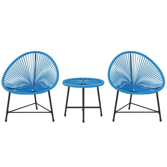 Outsunny - Salon de jardin extérieur 2 personnes table et 2 chaises pour balcon terrasse patio en résine tressée et verre trempé bleu - Outsunny - Image 1