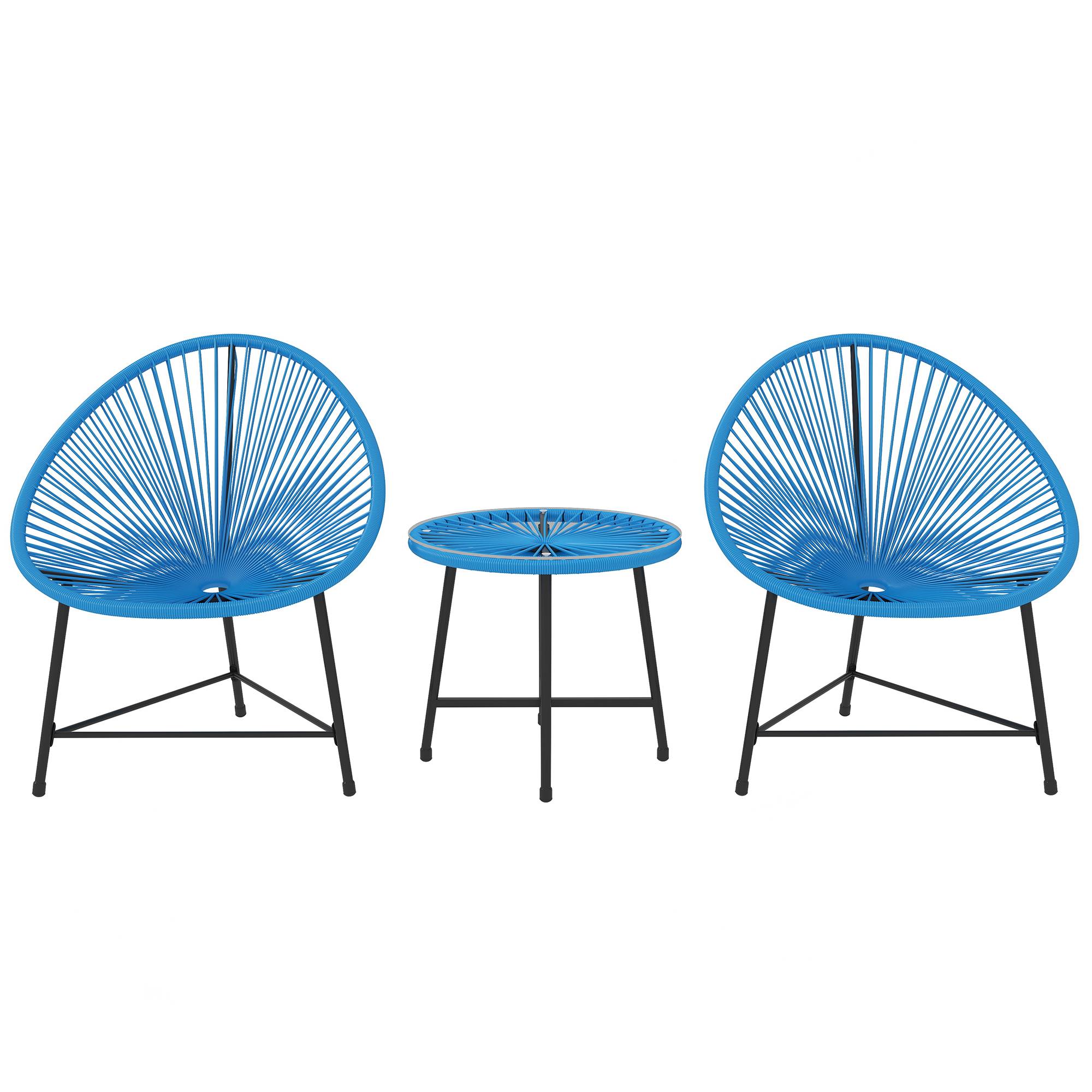 Outsunny - Salon de jardin extérieur 2 personnes table et 2 chaises pour balcon terrasse patio en résine tressée et verre trempé bleu - Outsunny - Image 1