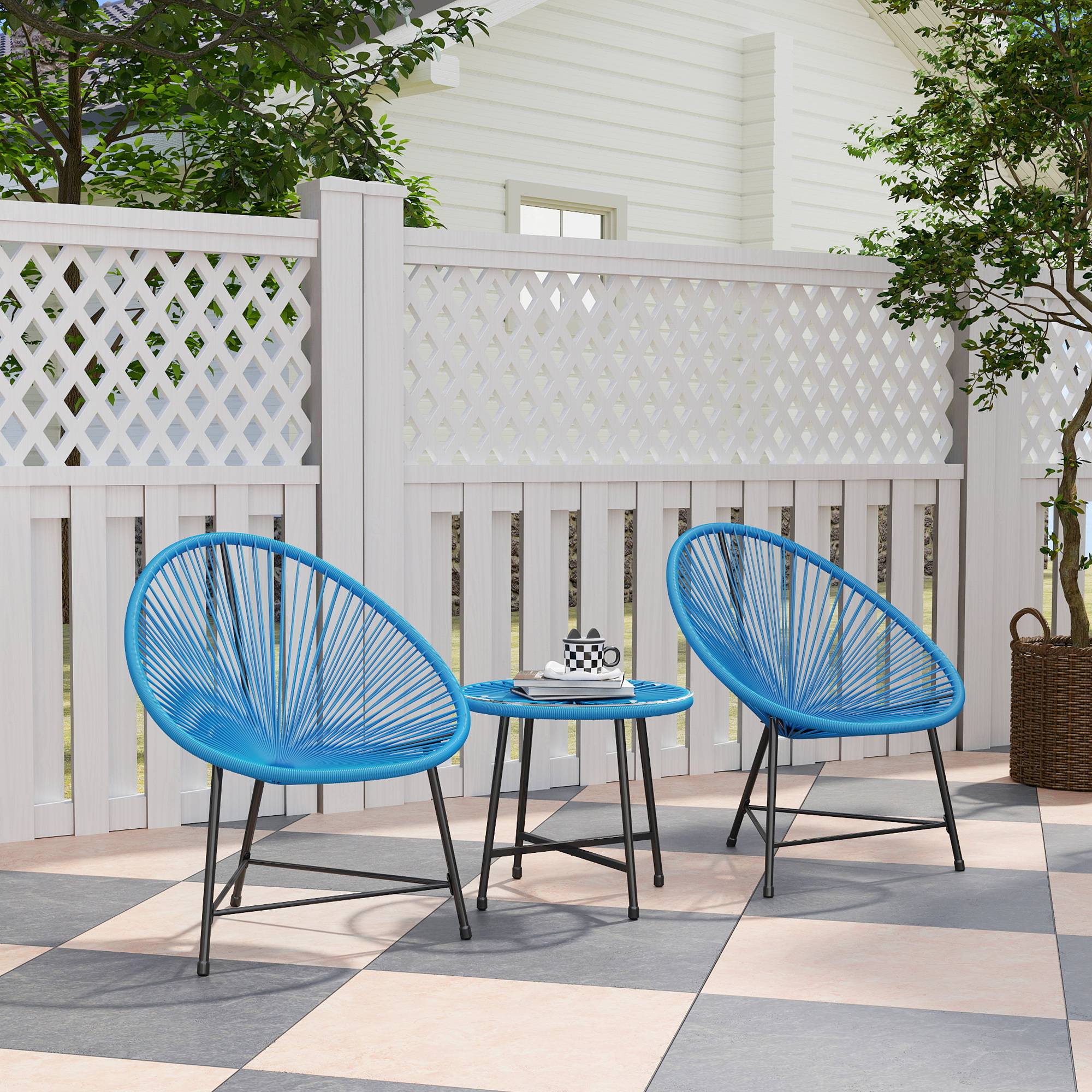 Outsunny - Salon de jardin extérieur 2 personnes table et 2 chaises pour balcon terrasse patio en résine tressée et verre trempé bleu - Outsunny - Image 2