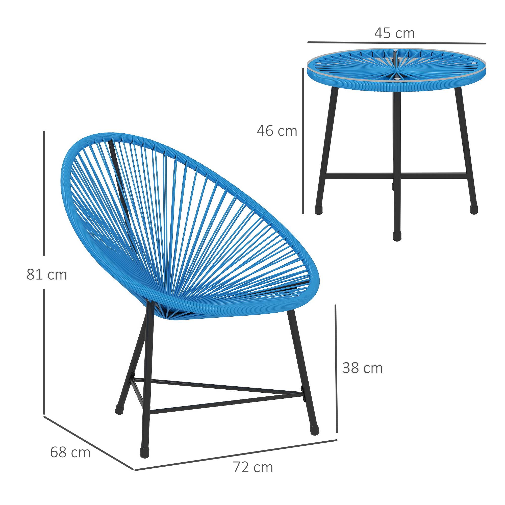 Outsunny - Salon de jardin extérieur 2 personnes table et 2 chaises pour balcon terrasse patio en résine tressée et verre trempé bleu - Outsunny - Image 3