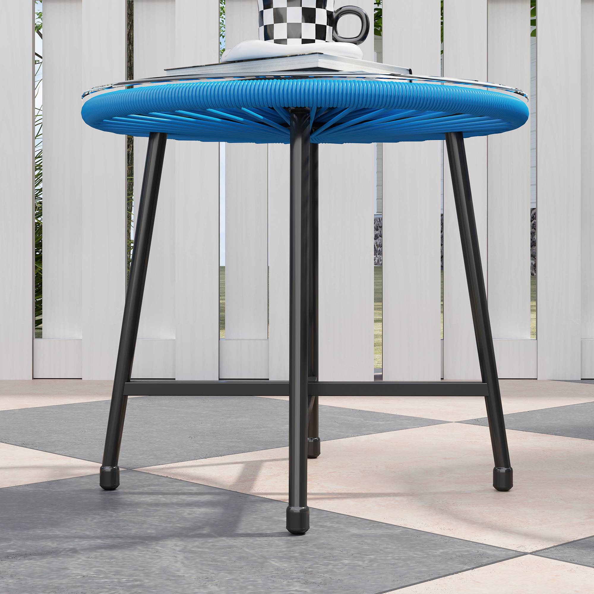 Outsunny - Salon de jardin extérieur 2 personnes table et 2 chaises pour balcon terrasse patio en résine tressée et verre trempé bleu - Outsunny - Image 6