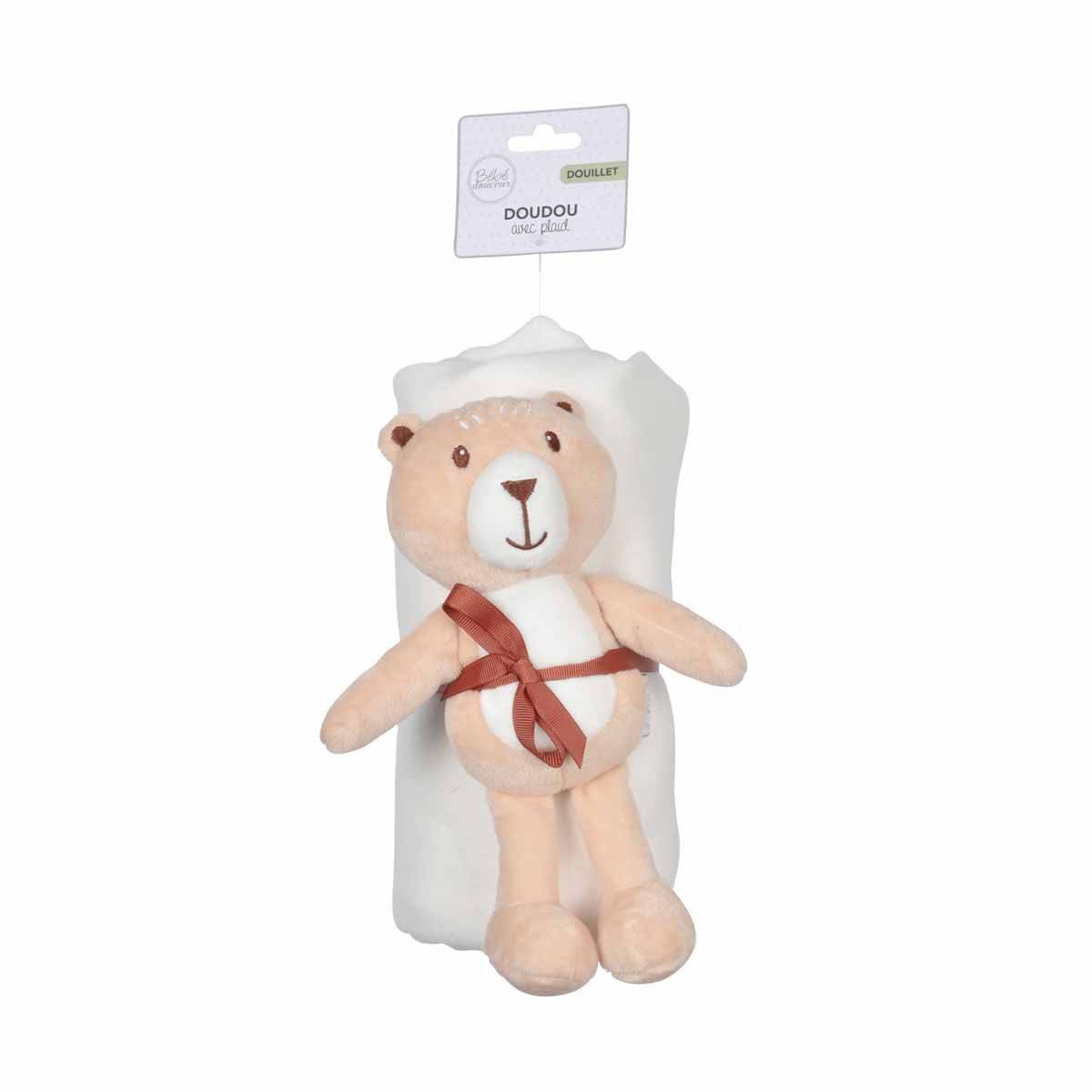Doudou avec Plaid "Ourson" 80x100cm Blanc - Image 2