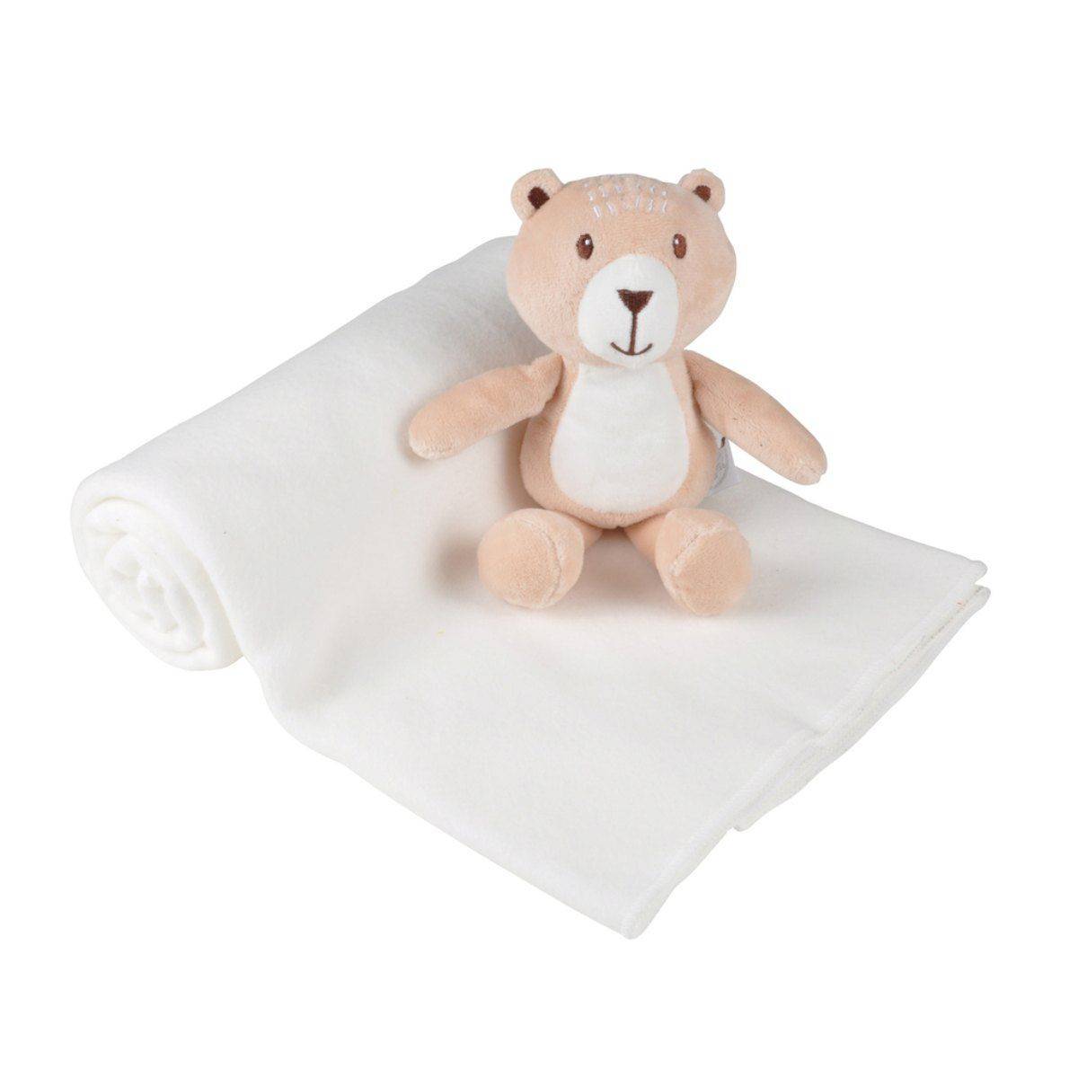 Doudou avec Plaid "Ourson" 80x100cm Blanc - Image 1