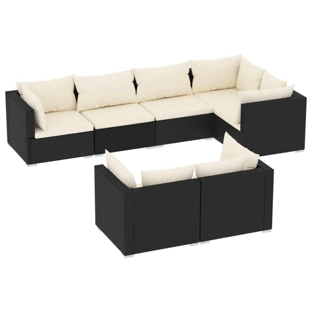 Helloshop26 - Salon de jardin meuble d'extérieur ensemble de mobilier 7 pièces avec coussins noir résine tressée - Image 1